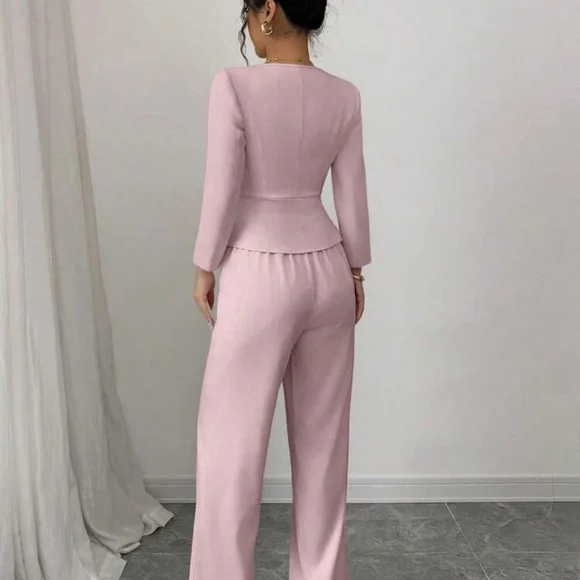 SHEIN Blush Pink Buttoned Pantsuit - Picture 2 of 4